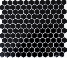 Piastrelle di mosaico ceramica esagono nero lucido piastrelle da parete bagno MOS11A-0302_f | 10 tappetini a mosaico