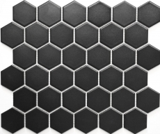 Piastrelle a mosaico in ceramica esagono nero opaco backsplash cucina MOS11B-0311_f | 10 tappetini a mosaico