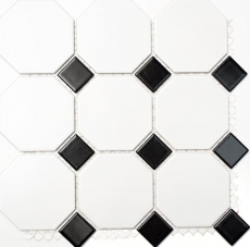 Piastrelle di mosaico in ceramica ottagonale bianco opaco nero lucido backsplash MOSOcta-190_f | 10 tappetini di mosaico