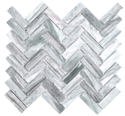 Mosaico in ceramica a spina di pesce effetto pietra grigio MOS24-SO32_f | 10 tappetini a mosaico
