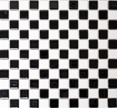 Piastrella a mosaico ceramica scacchiera nero bianco lucido backsplash piastrelle MOS18-0306_f