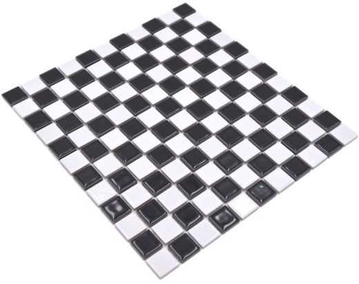 Piastrella a mosaico ceramica scacchiera nero bianco lucido backsplash piastrelle MOS18-0306_f