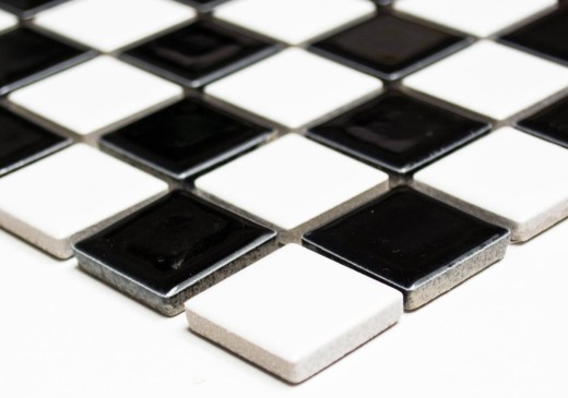 Piastrella a mosaico ceramica scacchiera nero bianco lucido backsplash piastrelle MOS18-0306_f