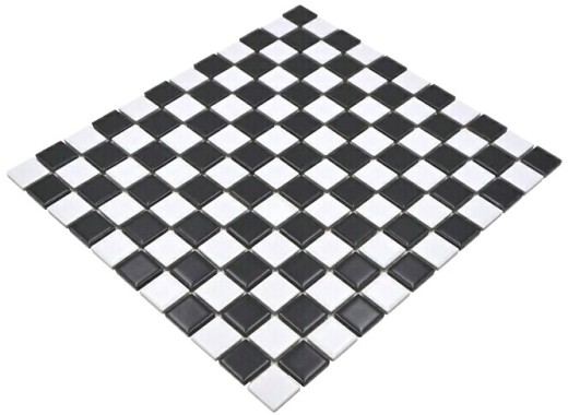 Piastrella a mosaico in ceramica a scacchiera nera bianca opaca MOS18-0305_f