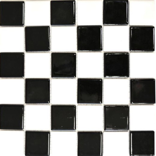 Piastrella di mosaico per cucina Scacchiera nera bianca lucida MOS16-CD200_f