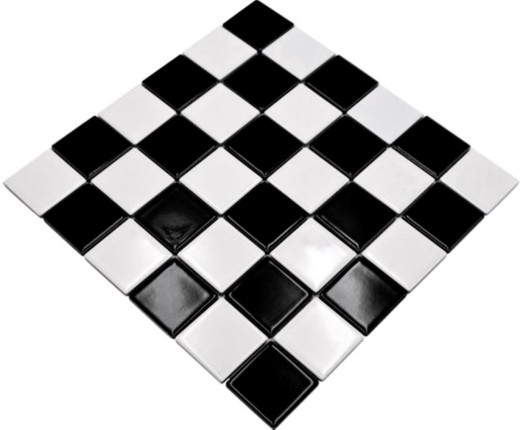 Piastrella di mosaico per cucina Scacchiera nera bianca lucida MOS16-CD200_f