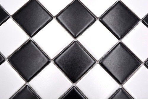 Piastrella a mosaico in ceramica bianca nera opaca a scacchiera MOS16-CD202_f