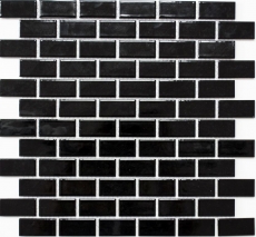 Piastrella a mosaico in ceramica mattone nero lucido per cucina MOS24-4BG_f