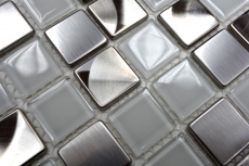 Piastrelle di mosaico in acciaio inox vetro mosaico acciaio bianco chiaro MOS129-0104_f