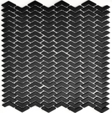 Piastrella a mosaico ECO GLAS a spina di pesce smalto nero opaco MOS140-HB31B_f | 10 tappetini a mosaico