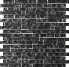 Piastrella di mosaico Mosaico di vetro composito traslucido Crystal Chic nero MOS87-MV708_f | 10 tappetini di mosaico