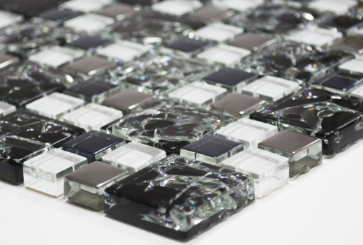 Piastrella di mosaico Traslucido nero argento Mosaico di vetro combinato Cristallo EP nero chiaro argento MOS88-k1499_f | 10 tappetini di mosaico