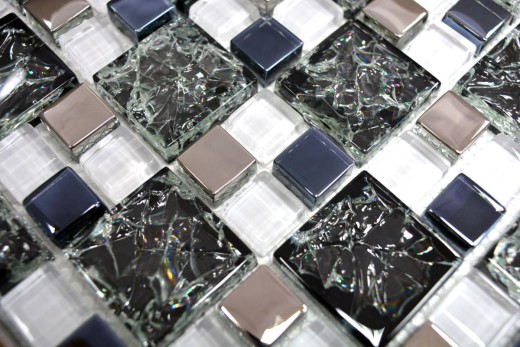 Piastrella di mosaico Traslucido nero argento Mosaico di vetro combinato Cristallo EP nero chiaro argento MOS88-k1499_f | 10 tappetini di mosaico