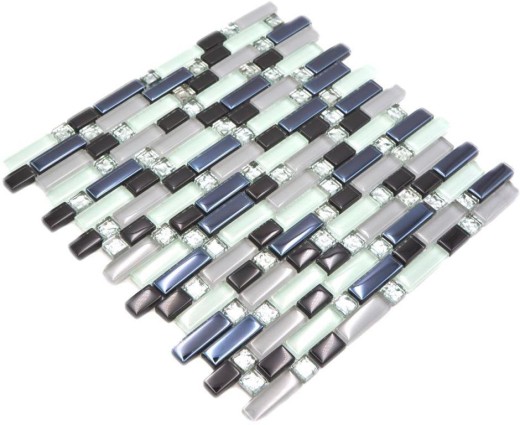 Mosaico traslucido bianco grigio nero Mosaico di vetro composito Crystal EP bianco grigio nero MOS87-IL007_f | 10 tessere di mosaico