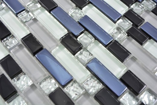 Mosaico traslucido bianco grigio nero Mosaico di vetro composito Crystal EP bianco grigio nero MOS87-IL007_f | 10 tessere di mosaico