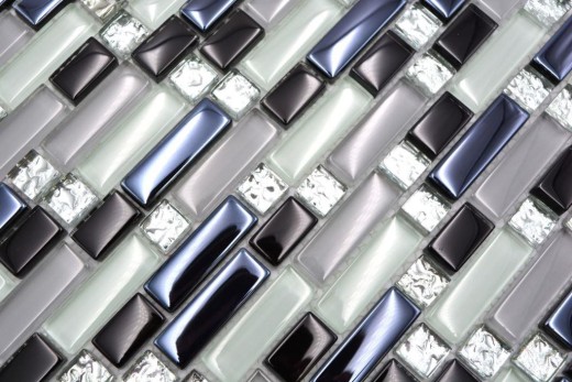 Mosaico traslucido bianco grigio nero Mosaico di vetro composito Crystal EP bianco grigio nero MOS87-IL007_f | 10 tessere di mosaico