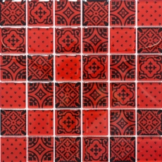 Piastrelle di mosaico vintage retrò per la cucina, mosaico di vetro rosso traslucido, aspetto cristallo rosso MOS78B-0902_f | 10 tappetini di mosaico