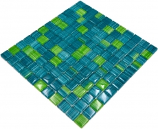 Piastrella di mosaico Mosaico di vetro verde traslucido Verde cristallo MOS74-0509_f | 10 tappetini di mosaico