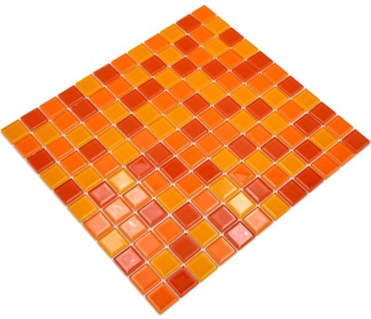 Mosaico traslucido giallo arancio rosso Mosaico di vetro cristallo giallo arancio rosso MOS62-0802_f | 10 tappetini per mosaico