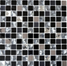 Piastrella di mosaico Acciaio inox traslucido nero Mosaico di vetro Acciaio cristallo nero Vetro MOS63-CM-426_f | 10 tappetini di mosaico