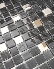 Mosaico di vetro traslucido in acciaio inox antracite argento bluastro piastrelle backsplash cucina bagno MOS88-0322_f | 10 tappetini a mosaico
