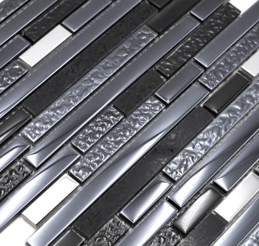 Mosaico composito traslucido in acciaio inox Mosaico composito in vetro Acciaio artificiale nero MOS87-0322_f | 10 tappetini a mosaico