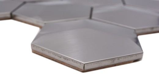 Alzatina a mosaico in acciaio inox esagono argento 3D in acciaio spazzolato alzatina piastrellata cucina MOS129-HXM20SD_f