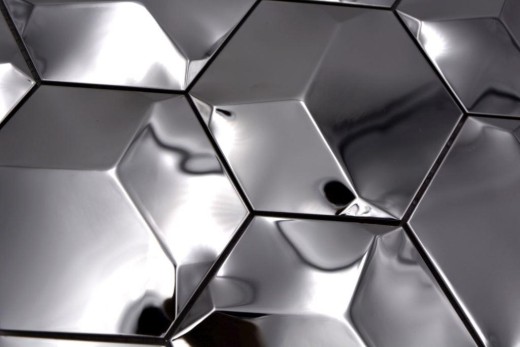 Pannello posteriore a mosaico acciaio inox argento esagono 3D acciaio lucido MOS129-HXM10SG_f
