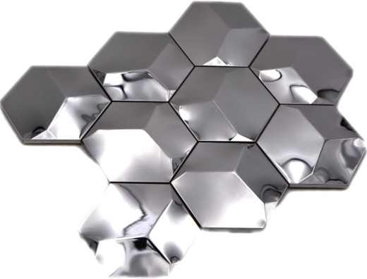 Pannello posteriore a mosaico acciaio inox argento esagono 3D acciaio lucido MOS129-HXM10SG_f
