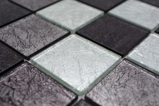 Pannello posteriore a mosaico in vetro nero mosaico argento nero struttura MOS126-1704_f