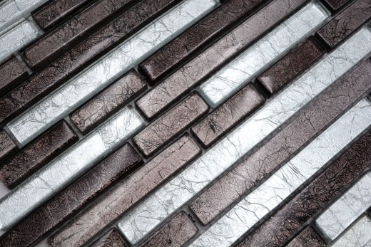 Pannello posteriore a mosaico nero in vetro composito mosaico argento nero struttura MOS86-1703_f