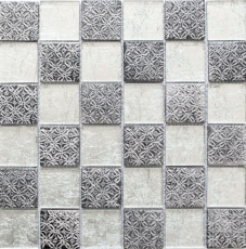 Pannello posteriore a mosaico Argento traslucido Mosaico di vetro Cristallo aspetto resina argento MOS88-8OP6_f