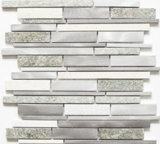 Piastrella a mosaico Quarzite pietra naturale alluminio grigio argento beige chiaro Backsplash di piastrelle composite MOS49-XSA535_f