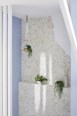 Piastrella a mosaico fiume ciottolo pietra ciottolo ciottolo arco bianco crema MOS30-0102_f