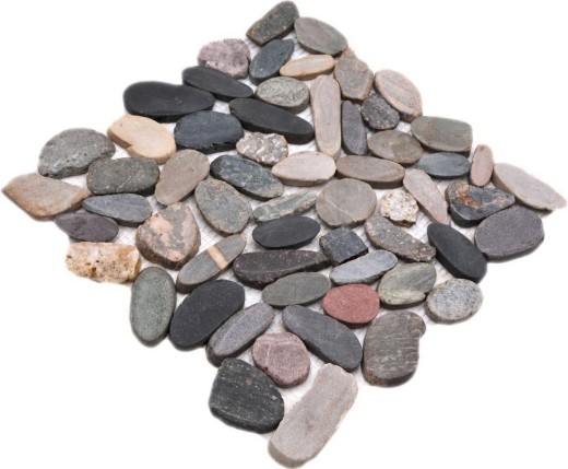 Piastrella di mosaico fiume ciottolo pietra taglio bianco-giallo MOS30-0104_f