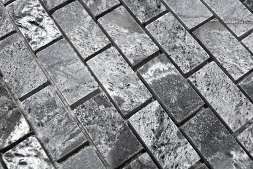 Piastrella a mosaico Quarzite pietra naturale Mattone grigio argento lucido MOS28-0202_C_f