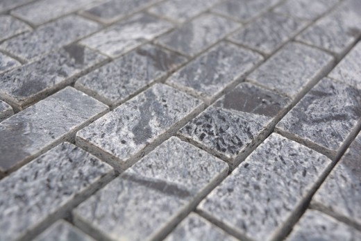 Piastrella a mosaico Quarzite pietra naturale Mattone grigio argento lucido MOS28-0202_C_f