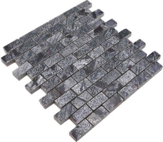 Piastrella a mosaico Quarzite pietra naturale Mattone grigio argento lucido MOS28-0202_C_f