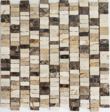 Piastrella di mosaico Marmo Pietra Naturale Bacchette beige Tappeto Crema Marfil Scuro Emperador levigato MOSSopo-M10-VH21_f