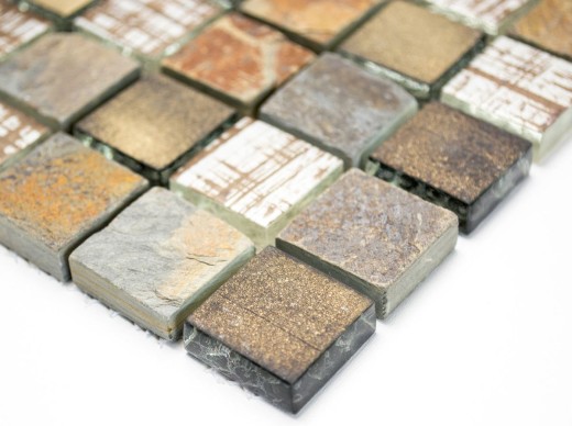 Piastrella di mosaico vintage traslucida beige marrone grigio mosaico di vetro Pietra di cristallo rustica MOS82-1206_f