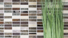 Piastrella di mosaico Composito traslucido Alluminio beige marrone argento nero Rettangolo Mosaico di vetro Cristallo Pietra artificiale Alu EP beige marrone MOS87-SM48_f