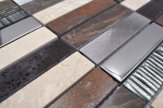 Piastrella di mosaico Composito traslucido Alluminio beige marrone argento nero Rettangolo Mosaico di vetro Cristallo Pietra artificiale Alu EP beige marrone MOS87-48X_f