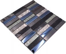 Piastrella di mosaico Composito traslucido Acciaio inox grigio argento nero Rettangolo Mosaico di vetro Cristallo Pietra artificiale Acciaio EP nero MOS87-58X_f