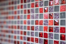 Piastrella di mosaico Traslucido rosso rosa bianco Mosaico di vetro Cristallo Resina rosso rosa bianco opaco MOS92-0911_f