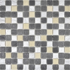 Piastrella di mosaico Traslucido grigio nero Mosaico di vetro Cristallo Resina grigio nero argento MOS83-0226_f