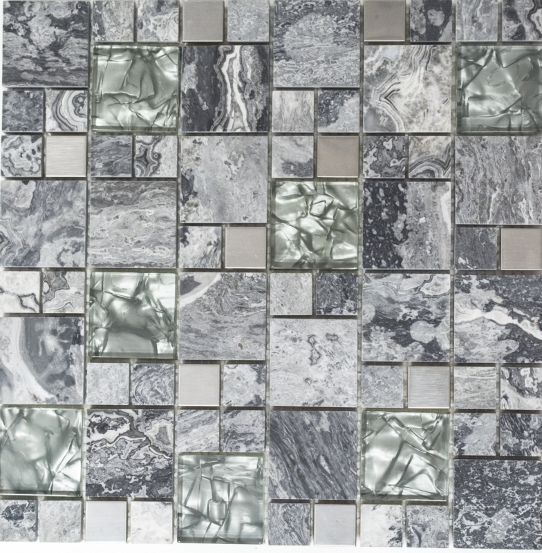 Piastrella di mosaico traslucida in acciaio inox grigio Combinazione di mosaico di vetro Pietra di cristallo acciaio grigio MOS88-0204_f