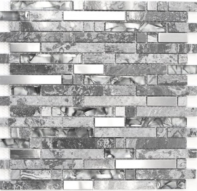 Piastrella di mosaico traslucida in acciaio inox grigio Mosaico di vetro composito Pietra di cristallo acciaio grigio MOS87-MV778_f