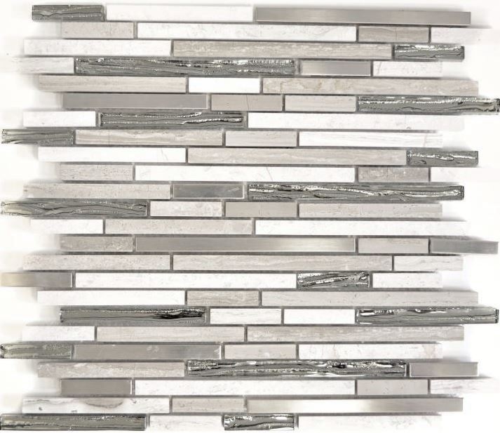 Piastrella di mosaico traslucida acciaio inox bianco legno composito mosaico di vetro Pietra di cristallo acciaio legno bianco MOS86-SV85_f