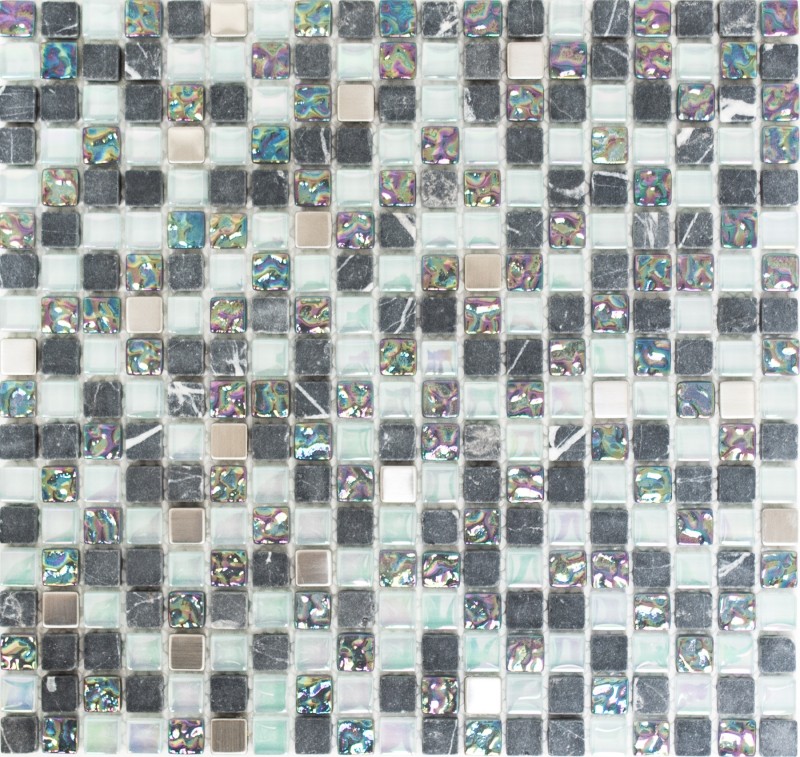 Piastrella di mosaico Acciaio inox traslucido grigio Mosaico di vetro Pietra di cristallo Acciaio grigio MOS92-0206_f