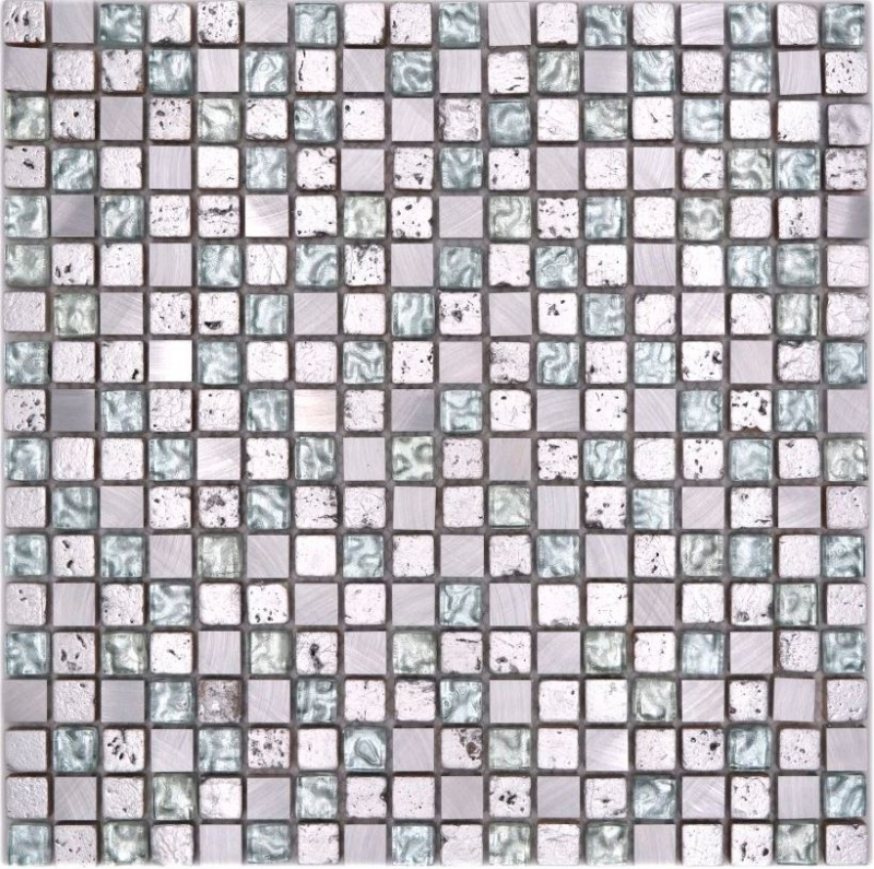 Piastrella di mosaico Alluminio traslucido argento Mosaico di vetro Cristallo Alu Resina argento MOS92-0202_f
